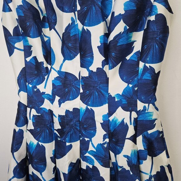 Oscar de la Renta Fit and Flare Mini Dress Sz 4 Floral Tulips Silk Blue White - Picture 6 of 13